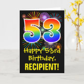 53. Geburtstag: Fun Fireworks Pattern + Rainbow 53 Karte (Gelbe Blume)
