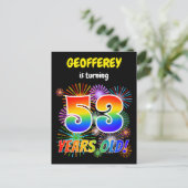 53. Geburtstag - Fun Fireworks, Regenbogen Look "5 Postkarte (Stehend Vorderseite)