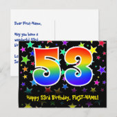 53. Geburtstag: Fun Stars Muster, Regenbogen 53, N Postkarte (Vorne/Hinten)