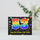 53. Geburtstag: Fun Stars Muster, Regenbogen 53, N Postkarte (Stehend Vorderseite)