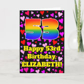 53. Geburtstag: Loving Hearts Muster, Regenbogen # Karte (Vorderseite)