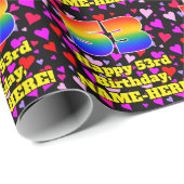 53. Geburtstag: Loving Hearts Pattern, Regenbogen  Geschenkpapier (Rolleneckpunkt)