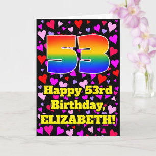 53. Geburtstag: Loving Hearts Pattern, Regenbogen  Karte