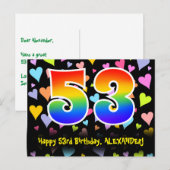 53. Geburtstag: Lustiges Herzen-Muster, Regenbogen Postkarte (Vorne/Hinten)