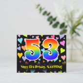 53. Geburtstag: Lustiges Herzen-Muster, Regenbogen Postkarte (Stehend Vorderseite)