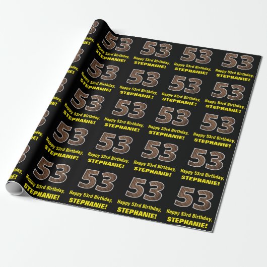 53. Geburtstag: Name und falsches Holzmaserungsmus Geschenkpapier (Ungerollt)
