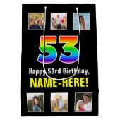 53. Geburtstag: Regenbogen "53", benutzerdefiniert Mittlere Geschenktüte (Rückseite)