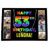 53. Geburtstag: Regenbogentext, benutzerdefinierte Große Geschenktüte (Vorderseite)