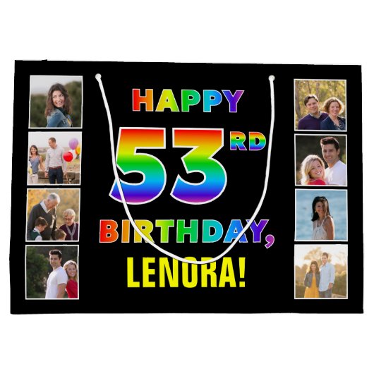 53. Geburtstag: Regenbogentext, benutzerdefinierte Große Geschenktüte (Rückseite)