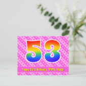 53. Geburtstag: Rosa Streifen & Herz, Regenbogen 5 Postkarte (Stehend Vorderseite)