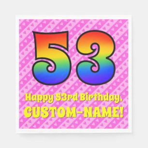 53. Geburtstag: Rosa Streifen & Herz, Regenbogen # Serviette