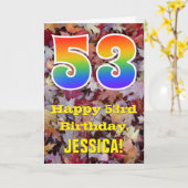 53. Geburtstag; Rustikale Herbstblätter; Regenboge Karte (Gelbe Blume)