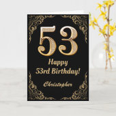 53. Geburtstag Schwarz-Gold-Glitzer-Rahmen Karte (Gelbe Blume)