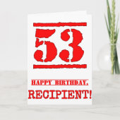 53. Geburtstag: Spaß, Red Rubber Briefmarke Inspir Karte (Vorderseite)