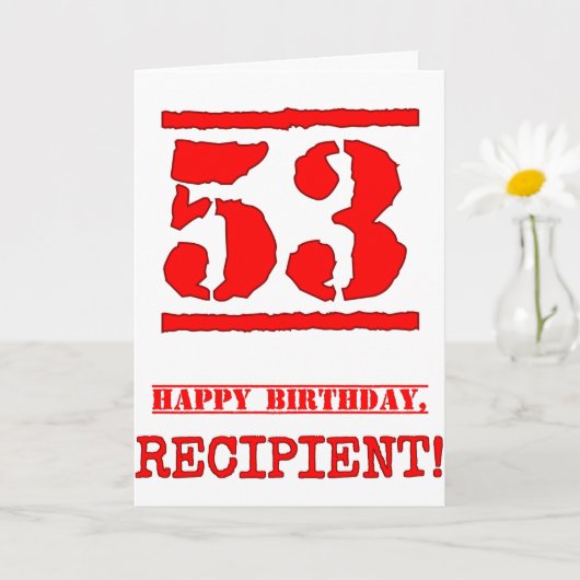 53. Geburtstag: Spaß, Red Rubber Briefmarke Inspir Karte (Kleine Pflanze)