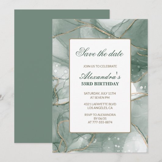 53. Geburtstagseinladungen Save the Date grün Einladung (Vorne/Hinten)