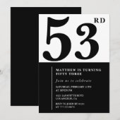 53. Geburtstagseinladungen Schwarz-Weiß-Elegant Einladung (Vorne/Hinten)