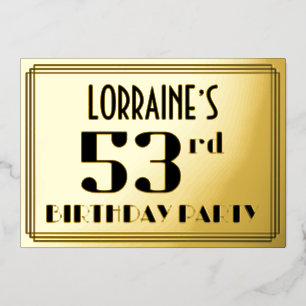 53. Geburtstagsfeier: Art Deco-Look „53“ und Name Folieneinladung