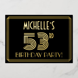 53. Geburtstagsparty — Art Deco Stil "53" + Name Folieneinladung