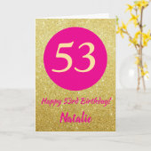 53. Happy Birthday Hot Pink und Gold Glitzer Karte (Gelbe Blume)
