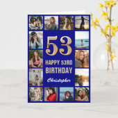 53. Happy Birthday Navy Blue & Gold Foto Collage Karte (Gelbe Blume)