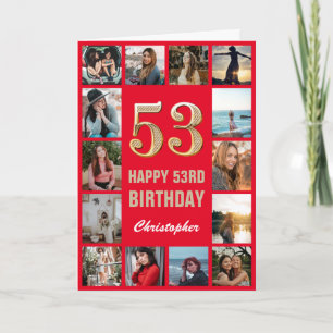 53. Happy Geburtstag Rot und Gold Foto Collage Karte