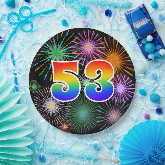 53. Veranstaltung - Spaß, farbenfroh, kühl, Regenb Pappteller (Party)