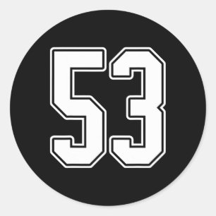 #53 White Kontur Number 53 Sports Fan Jersey Styl Runder Aufkleber