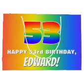 53rd Birthday: Colorful, Fun Rainbow Pattern # 53 Große Geschenktüte (Rückseite)