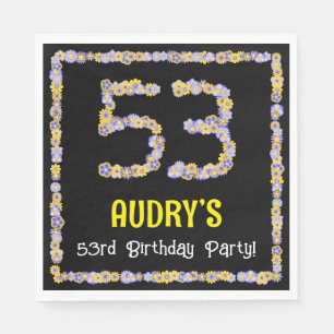53rd Birthday: Floral Flowers Number, Custom Name Serviette