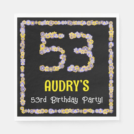 53rd Birthday: Floral Flowers Number, Custom Name Serviette (Vorderseite)