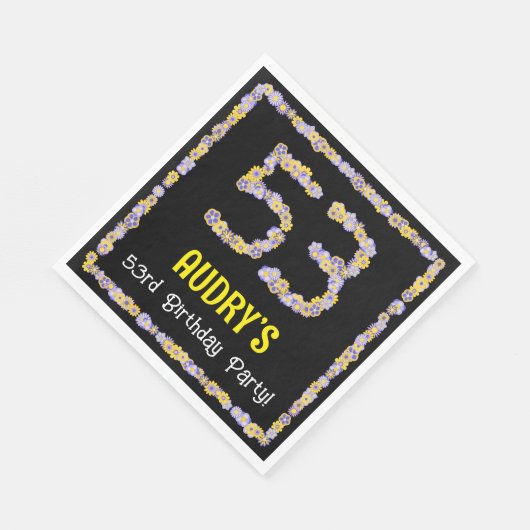 53rd Birthday: Floral Flowers Number, Custom Name Serviette (Ecke)