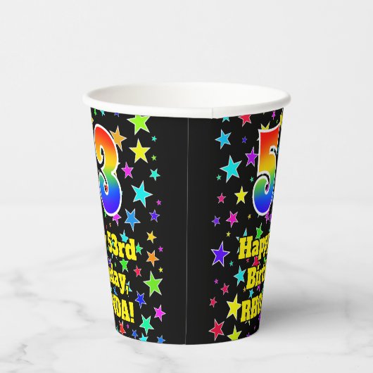 53rd Birthday: Fun Stars Pattern and Rainbow 53 Pappbecher (Rechts)