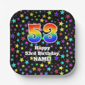 53rd Birthday: Fun Stars Pattern and Rainbow “53” Pappteller (Vorderseite)