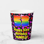 53rd Birthday: Loving Hearts Pattern, Rainbow 53 Pappbecher (Vorderseite)