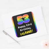 53rd Birthday: Rainbow Spectrum # 53, Custom Name Quadratischer Aufkleber (Umschlag)
