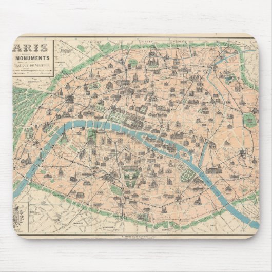 5406-Paris Seine Monumente Wohnung Karte Mousepad (Vorne)