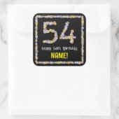 54. Geburtstag: Blumennummer, Individuelle Name, B Quadratischer Aufkleber (Tasche)