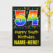 54. Geburtstag: Farbige Musiksymbole + Regenbogen  Karte (Gelbe Blume)
