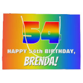 54. Geburtstag: Farbiges, lustiges Regenbogenmuste Große Geschenktüte (Rückseite)