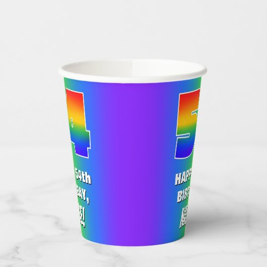 54. Geburtstag: Farbiges, lustiges Regenbogenmuste Pappbecher (Links)