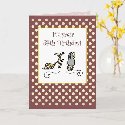 54. Geburtstag Frauenschuhe, Tierwerbung Karte (Gelbe Blume)