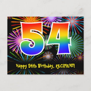54. Geburtstag - Fun Fireworks Pattern + Rainbow 5 Postkarte