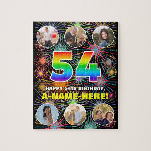 54. Geburtstag: Fun Rainbow #, Individuelle Name + Puzzle (Vertikal)
