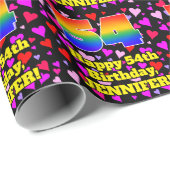 54. Geburtstag: Loving Hearts Pattern, Regenbogen  Geschenkpapier (Rolleneckpunkt)