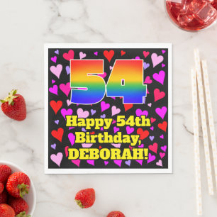54. Geburtstag: Loving Hearts Pattern, Regenbogen Serviette