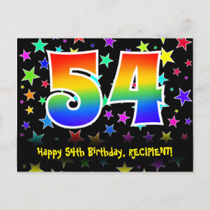 54. Geburtstag: Lustiges Sterne-Muster, Regenbogen Postkarte