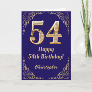 54. Geburtstag Navy Blue und Gold Glitzer Frame Karte