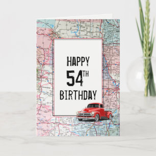 54. Geburtstag Red Retro Truck auf Karte