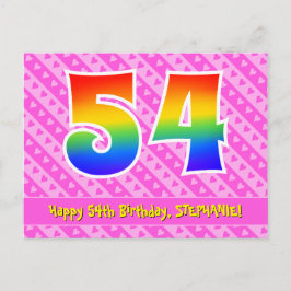 54. Geburtstag: Rosa Streifen & Herz, Regenbogen 5 Postkarte